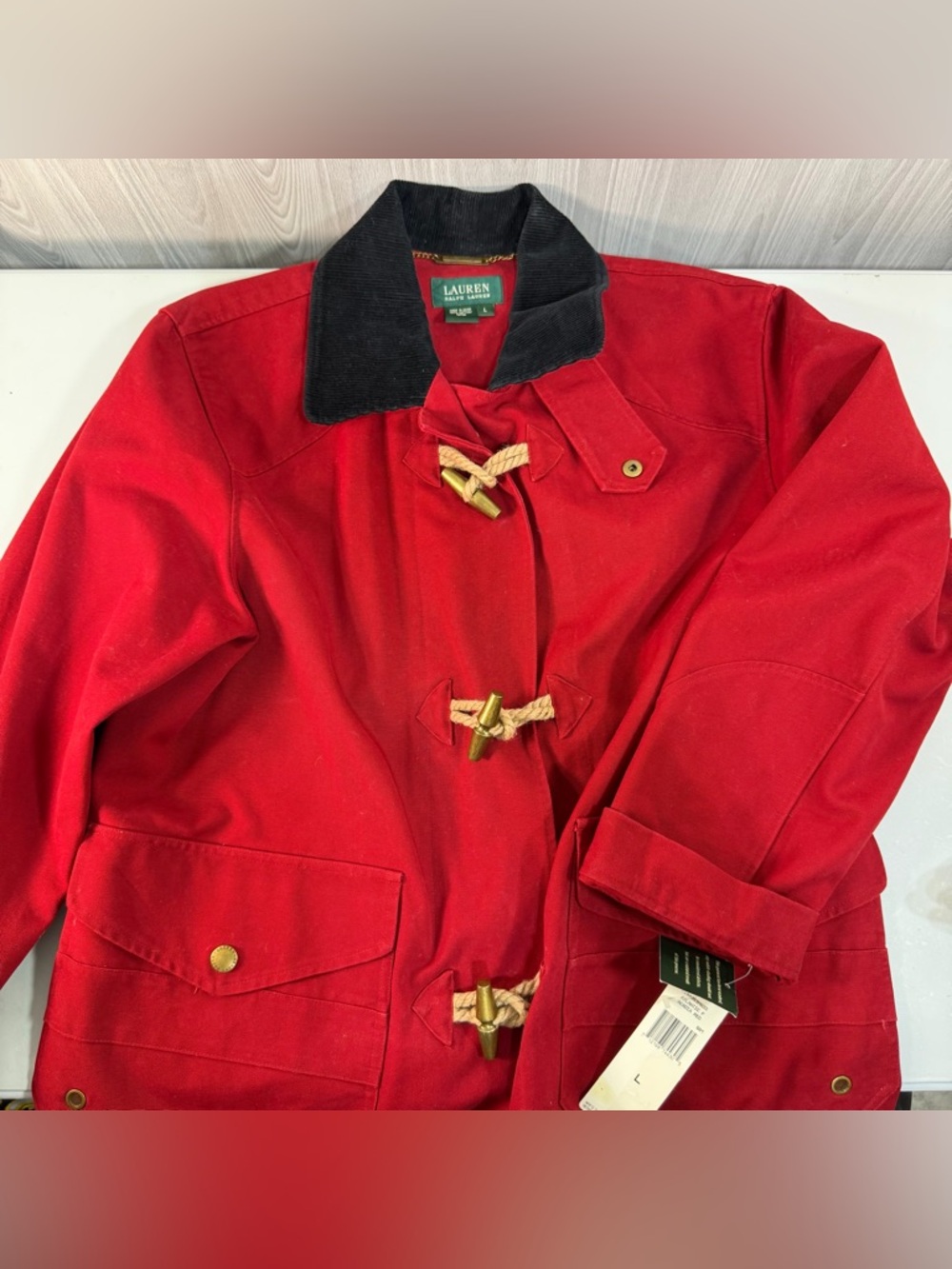 Lauren Ralph Lauren Canvas Jacket Fireman Equestrian Chore Red Womens Coat Large - Picture 11 of 11